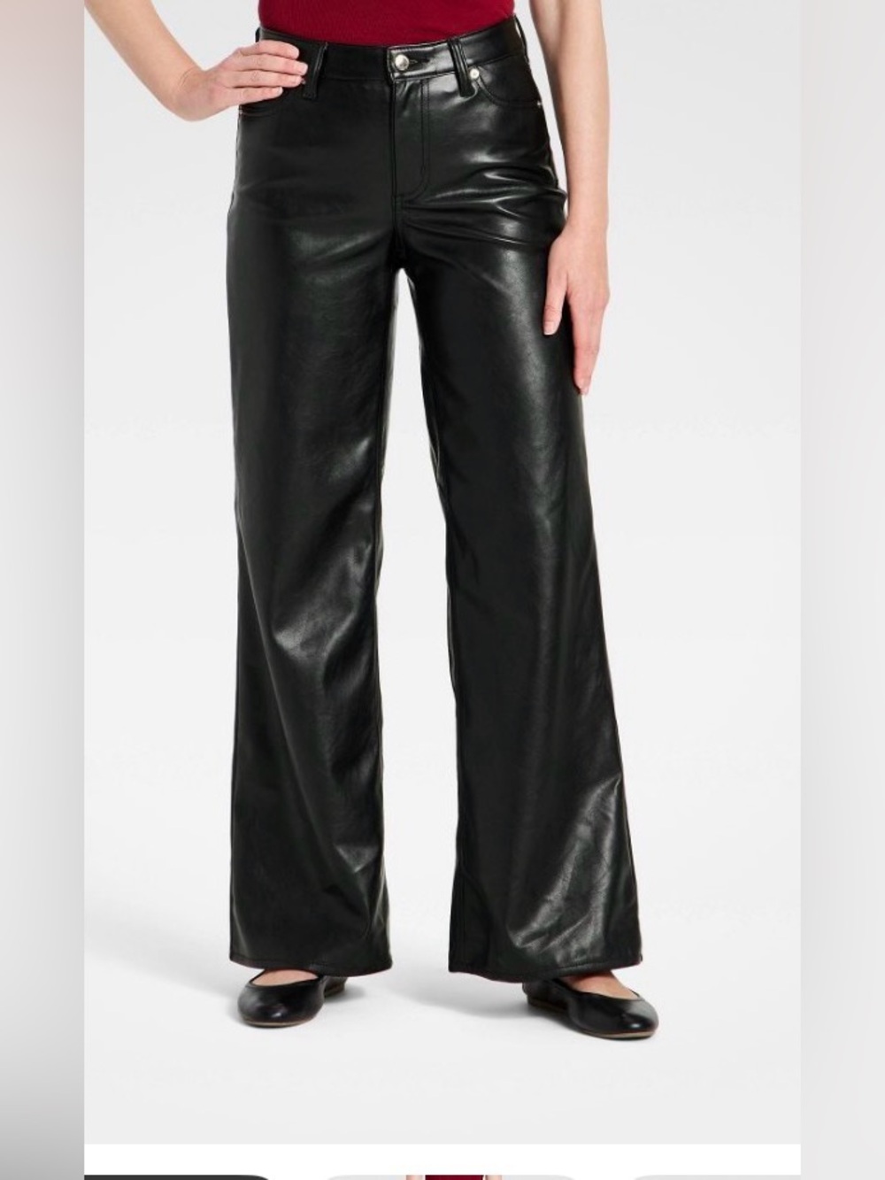 Womens Black Faux Leather Wide-Leg Pants size 6. New without tags.
